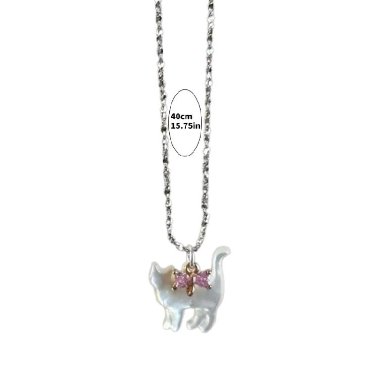Alloy Necklace with Bow Cat Pendant Graceful Clavicle Chain Choker for Women