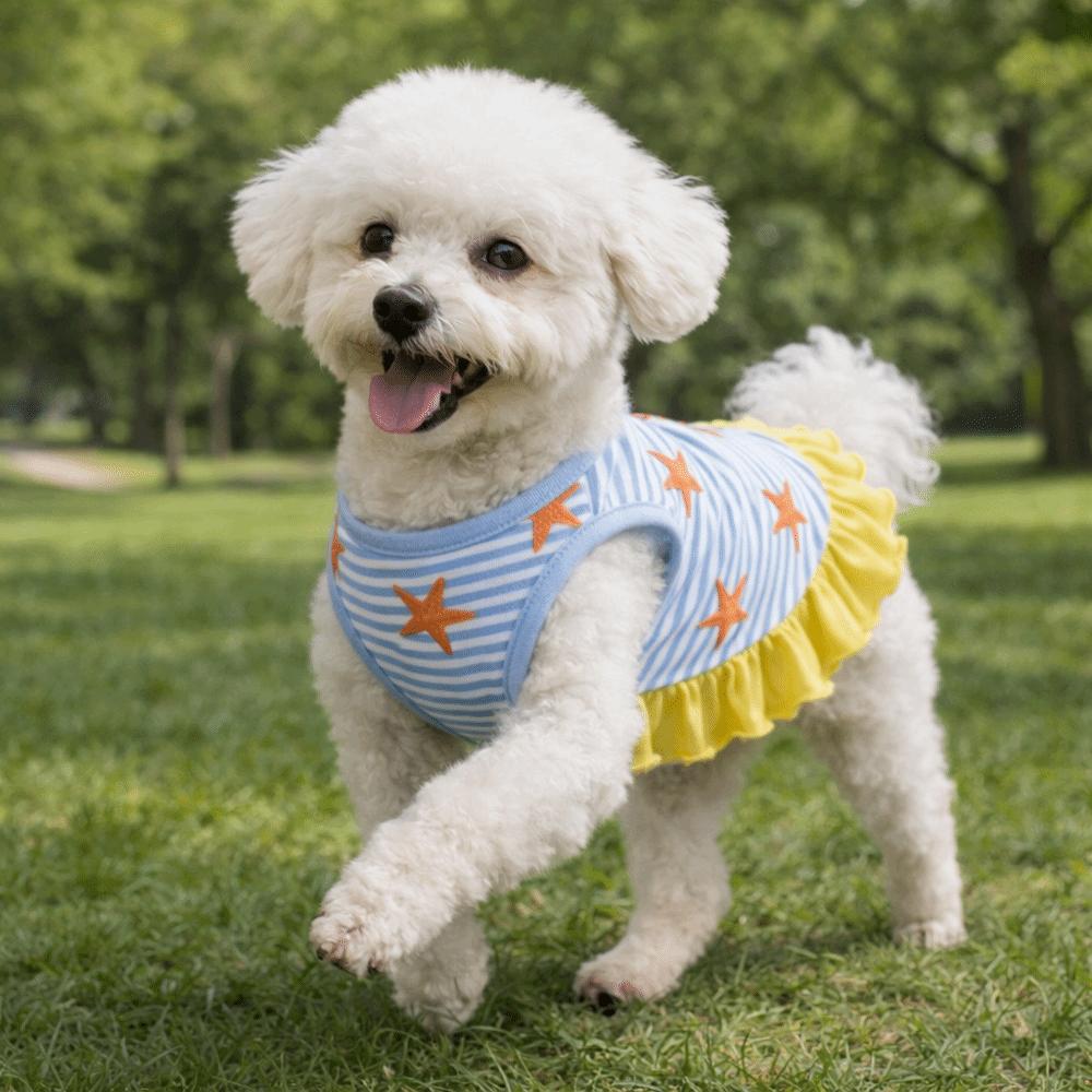 Starfish Pattern Dog Striped Dress Breathable Summer Dog Costume  Daily Walk