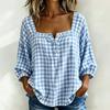 Women's Casual Plaid Three-Quarter Sleeve Loose Fit Top