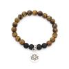 Lotus Yoga Tree of Life Pendant Mala Bracelet with Volcanic Stone & Tiger Eye