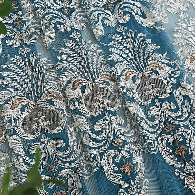 

Европейский стиль, занавеска для гостиной, вышитая перегородка, занавеска для спальни, эркера, карниз для штор 245*270cm*2pcs синий