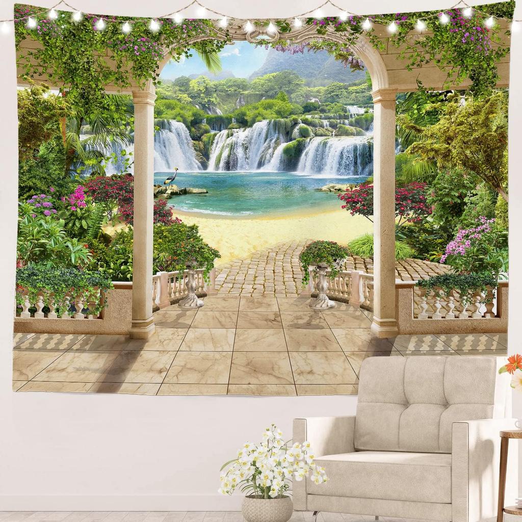 Black and White England Landmark Picnic Mat Hippie Trippy Tapestry Wall Art Meditation Decor for Bedroom Living Room Dorm, Red