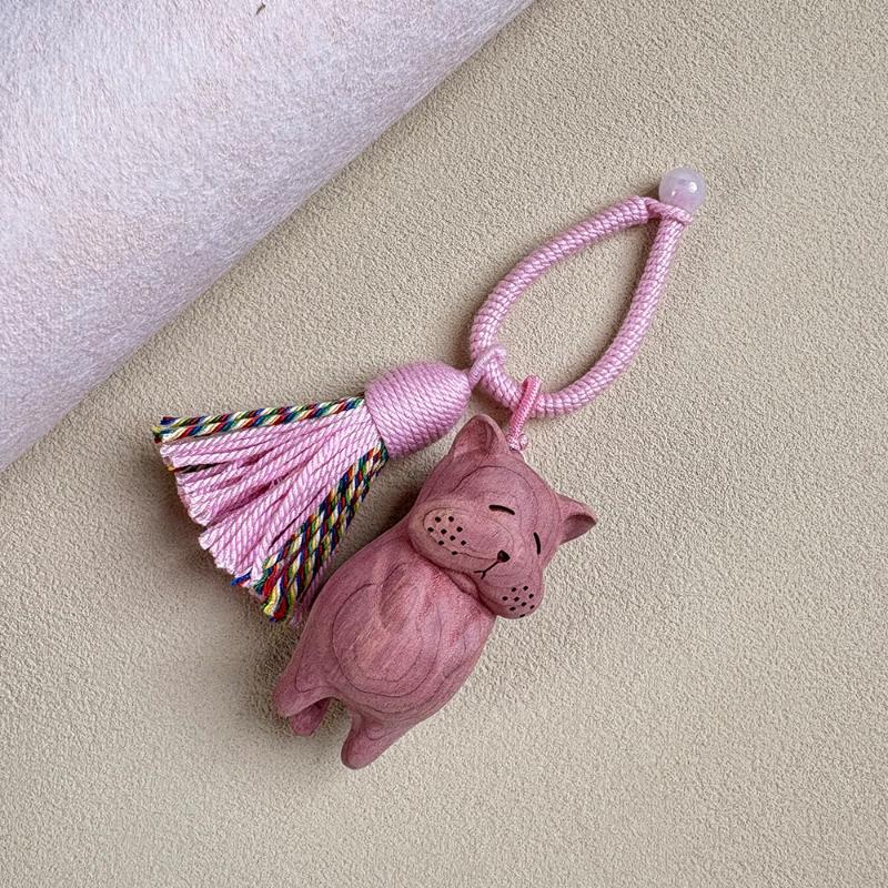 Unique Wooden Cat Pendant with Tassel Touch Versatile Keychain for Bags A1