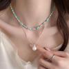2026 High-End Green Stone & Pearl Double Layer Choker Necklace for Women - Light Luxury Clavicle Chain