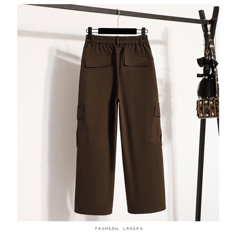 DIMANAF 2025 Autumn Winter Women Plus Size Pants Thick Flocking Casual Lady Long Pants Oversized Loose Clothing