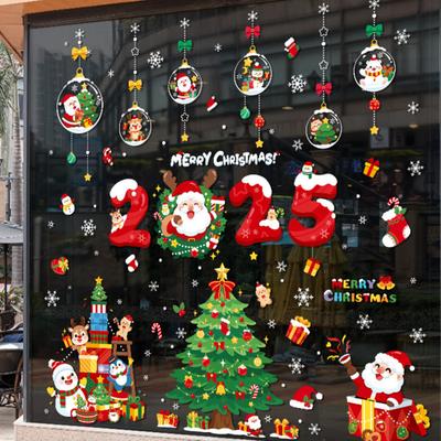 Christmas Window Clings Xmas Tree Santa Reindeer Snowman Stickers for Glass Removable Static Window Decals for Winter Holiday Home Party Supplies