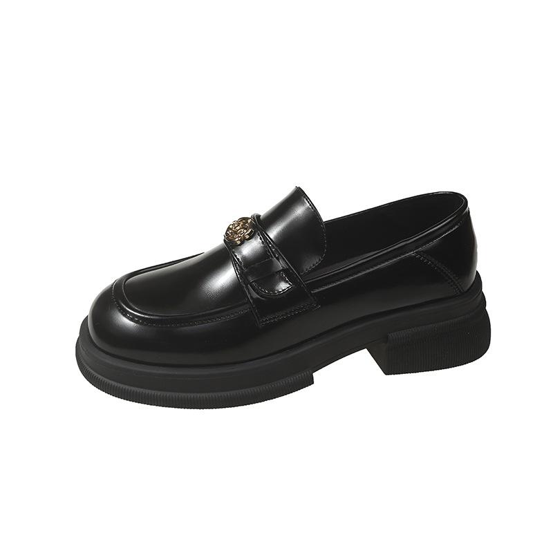 2025 New Women's Shoes British Style Camellia Loafers Student Muffin Thick Heel Platform Single Shoes Round Head One Pedal