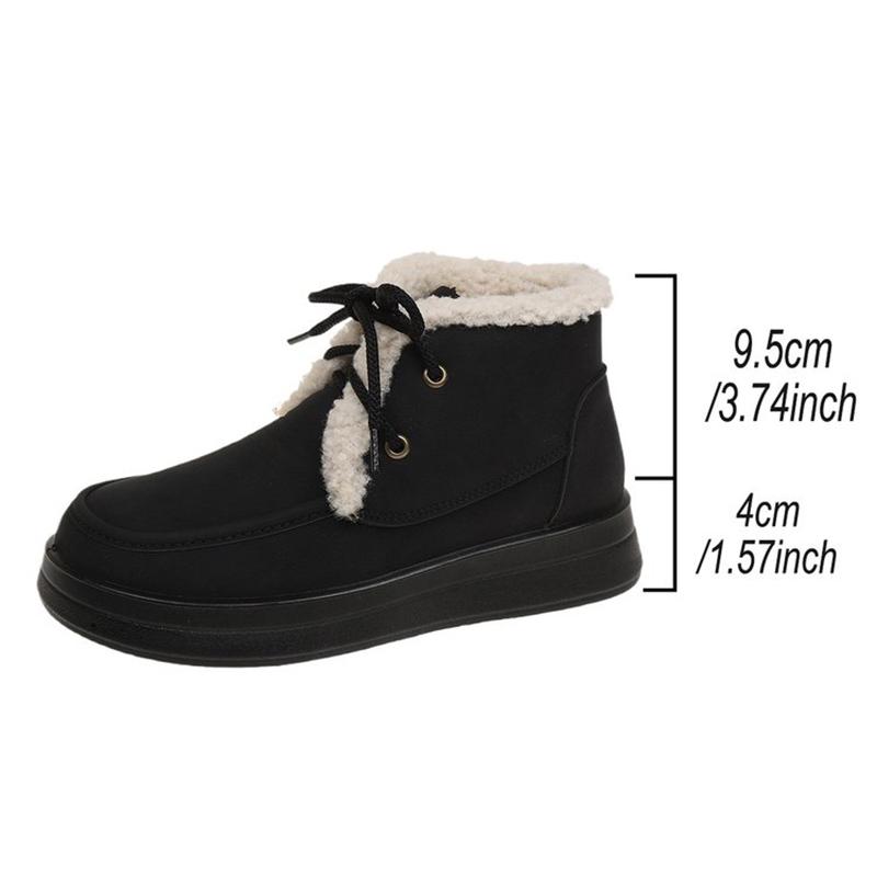 Fashion Retro Fleece Thick Warm Ankle Boots Women Lace Up Platform Snow Boots Woman Winter Pu Leather Short Plush Booties Female