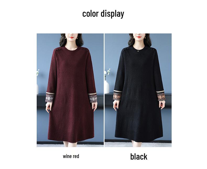 2025 Elegant Plus Size Woolen Knit Dress: Winter Slimming Long Skirt
