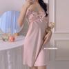 Sexy Pajamas Women's Summer Ice Silk Thin with Chest Pad Lace Suspender Nightdress Two-piece Set Can Be Worn Outside
