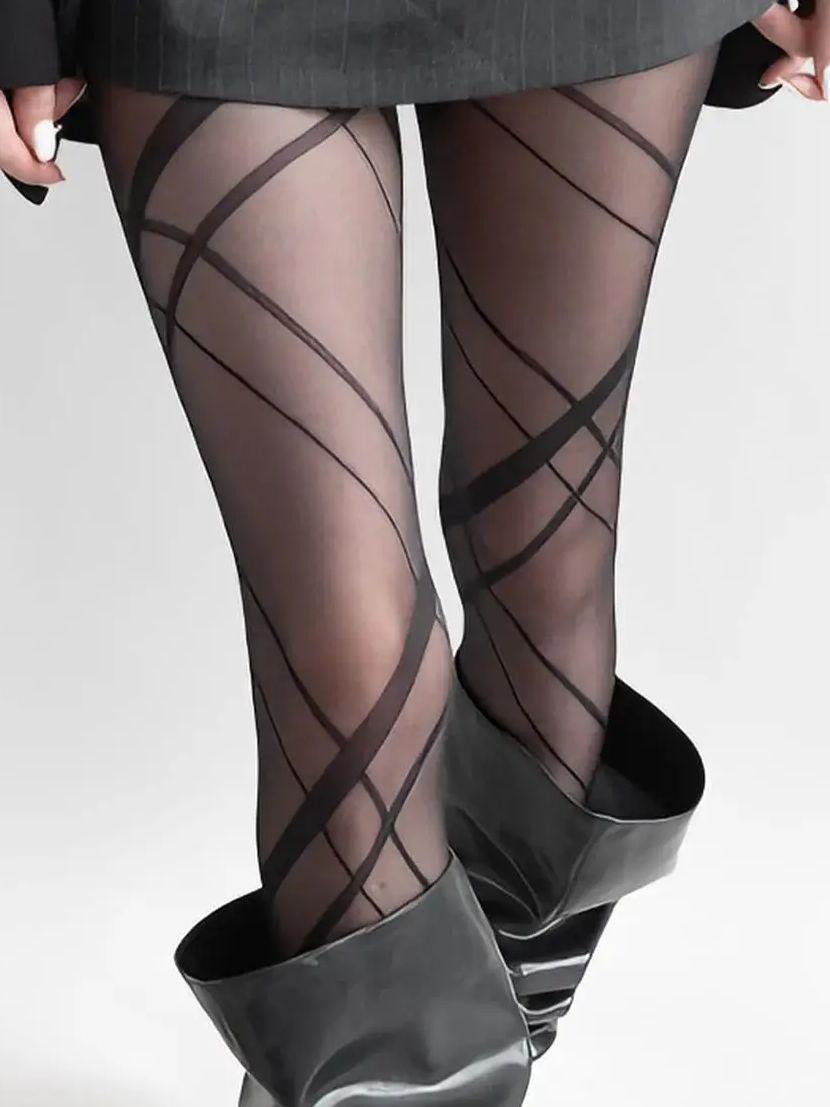 1 Paire de Collants Noirs Ultra-Fins Transparents pour Femme, Ceinture Élastique Irrégulière en Maille losange Antidérapante, Bas Sexy Doux pour la Peau pour Soirée S
