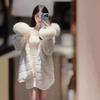 Eco-friendly fur coat women's hooded fur collar imitation fur long women's winter coat gentle celebrity