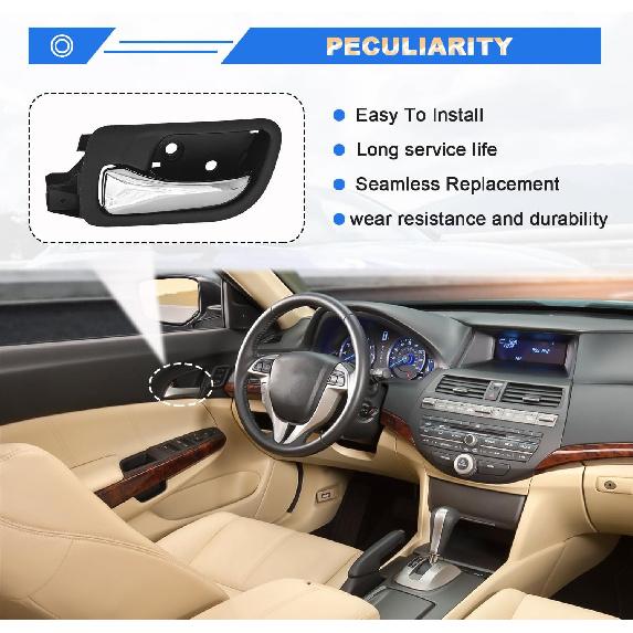 79542 Front Driver Side Interior Door Handle Compatible With 2003 2004 2005 2006 2007 Honda Accord,Black