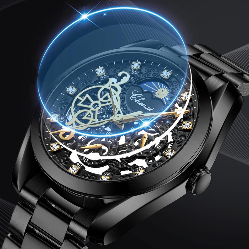 Nové luxusní pánské hodinky TOP značky s krabičkou Vodotěsné automatické pánské mechanické hodinky Sunrise Moon Star