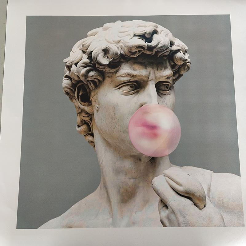 Nowoczesne obrazy David dmuchający różowy obraz na płótnie do salonu dekoracja ścienna David rzeźba wydruki Cuadros