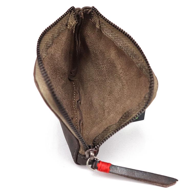 Layered Vegetable Tanned Leather Coin Purse Handmade Vintage Style Zipper Simple Mini Coin Bag