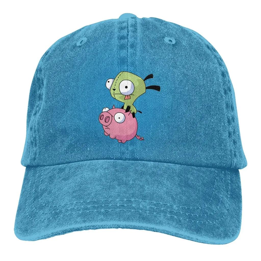 2026 Gir Riding A Pig Invader Zim Merch Unisex Baseball Cap Distressed Cotton Hats Cap Vintage Outdoor Summer Cap