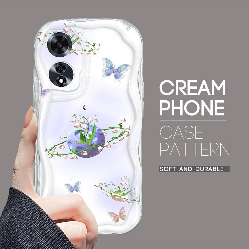For OPPO A17 A18 A38 A58 A98 Reno7 Z 8Z 8T 11F 11 Pro Realme 12 Lite 12 Pro C30 Flowers Cream Texture Casing Wavy Edge Soft Silicone Phone Case