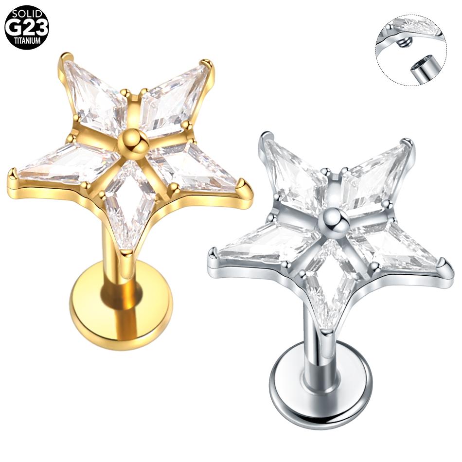 1PC G23 Titanium 16G Marquise Lotus CZ Flower Flat Back Stud Labret Tragus Helix Cartilage Conch Earring Piercings Sexy Jewelry