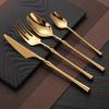 6/16/24Pcs Gold Tableware Stainless Steel 304 Cutlery Matte Dinner Set Western Knife Fork Spoon Mirror Elegant Flatware