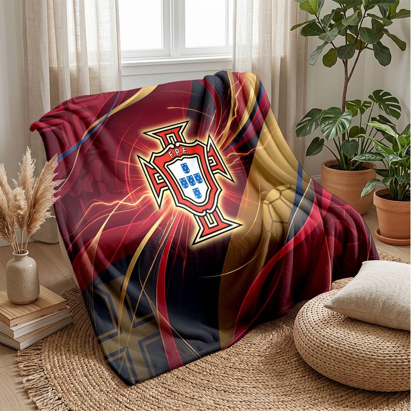 Portugal Football Printed Flannel Blanket Skin Friendly Warm Decorative Throw for Indoor Couch Bed Daily Use