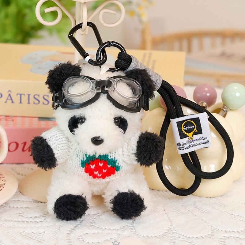 Pilot Panda Plush Keychain Student School Bag Backpack Pendant Doll Machine Pendant Delicate Bag Jewelry