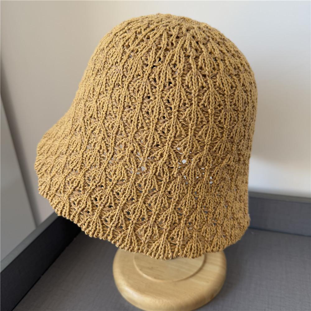 Hollow Thin Breathable Dome Basin Hat Crocheted Bucket Hat Women's Spring and Summer Fresh Age-reducing Bucket Hat with Split Ends
