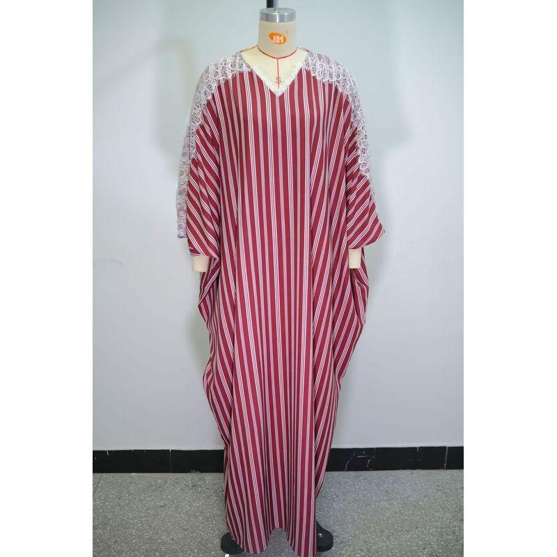 

Western Style New Fashion Lace V-neck Lace Stripe Dress V-Neck Lace Striped Dress Stripes 2XL