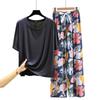T-shirt girocollo in modal con pantaloni a gamba larga floreali in popeline Set pigiama estivo sottile Tuta casual larga per dormire Loungewear comodo tutto da abbinare