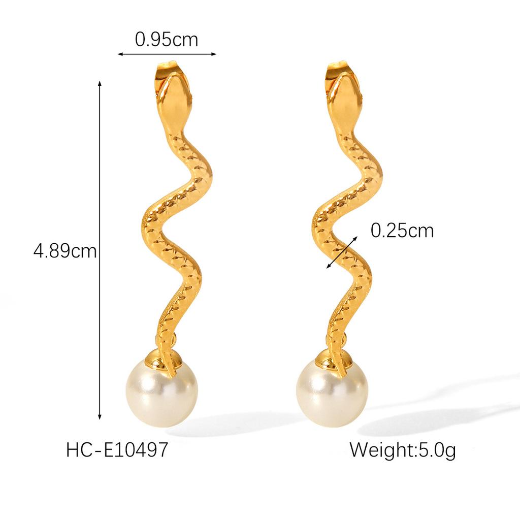 Gold-plated Heart Pearl Stud Earrings, Instagram Style French High-end Gold Snake Titanium Steel Earrings for Women