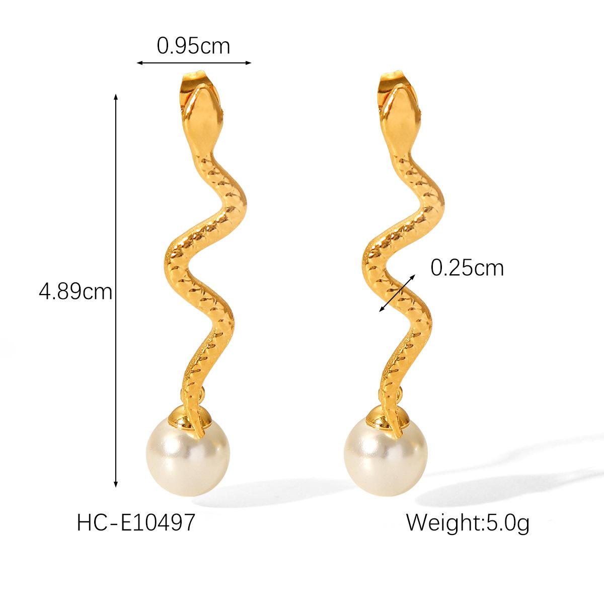 gold-plated heart pearl stud earrings, Instagram style French high-end gold snake titanium steel earrings for women