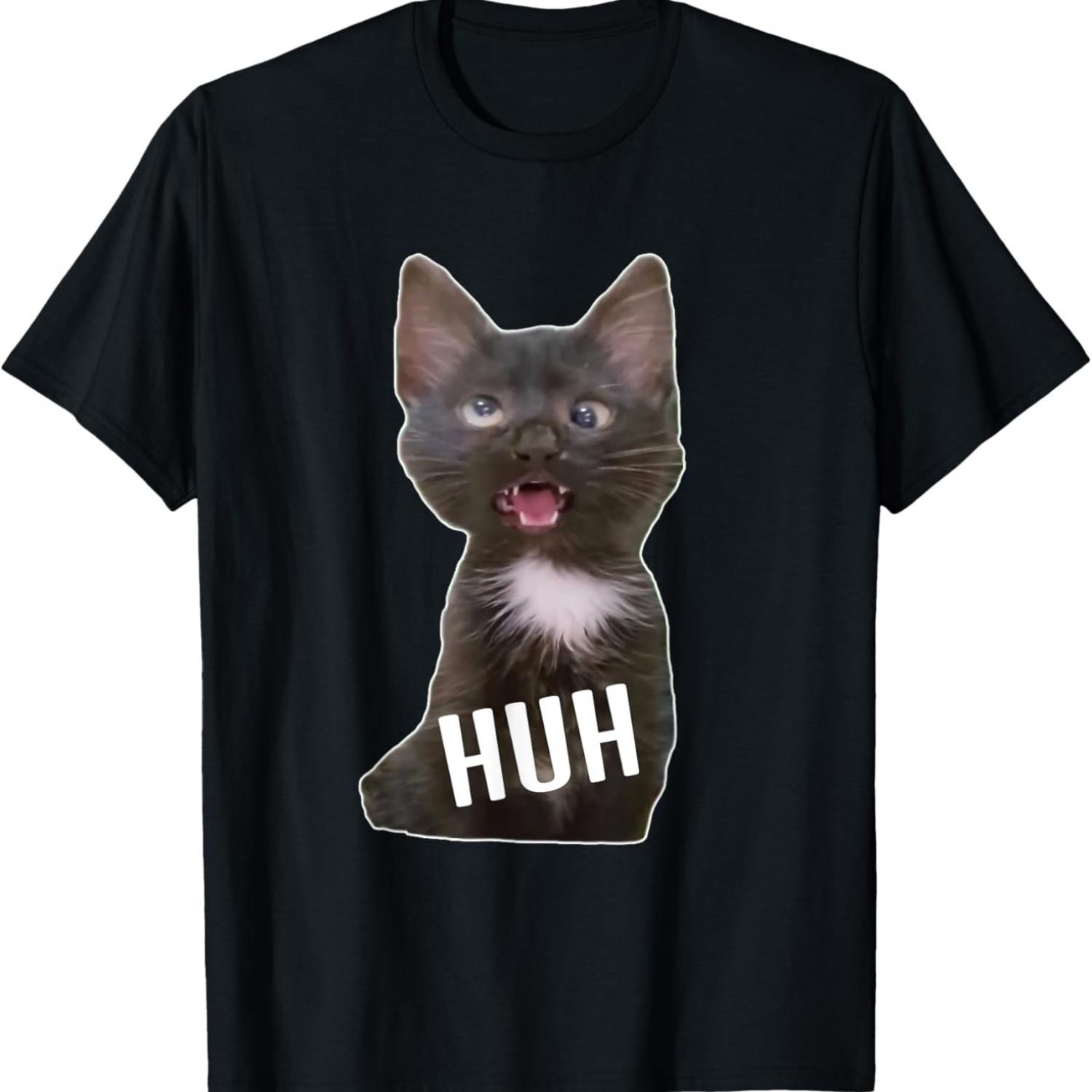 Funny Cross Eyed Cat Meme Huh Funny Cat T-Shirt(1) S