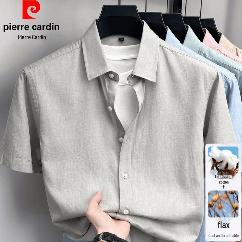 Pierre Cardin Men s Cotton Linen Lyocell Blend Short Sleeve Shirt S