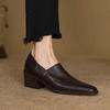 Krazing Pot Cow Skin Fashion Spring Autumn Thick High Heels Women Round Toe Office Lady Retro Fashion Pumps
