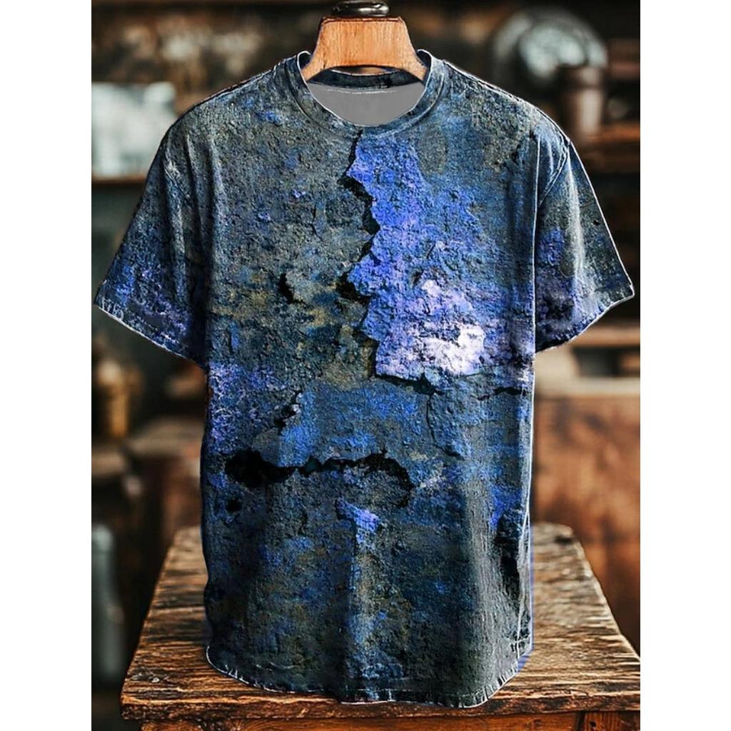 Retro Men's T Shirt Art Abstract Geometric Retro Print Casual Short Sleeve T-Shirts Beach Vacation Fashion Loose Men's Clothing