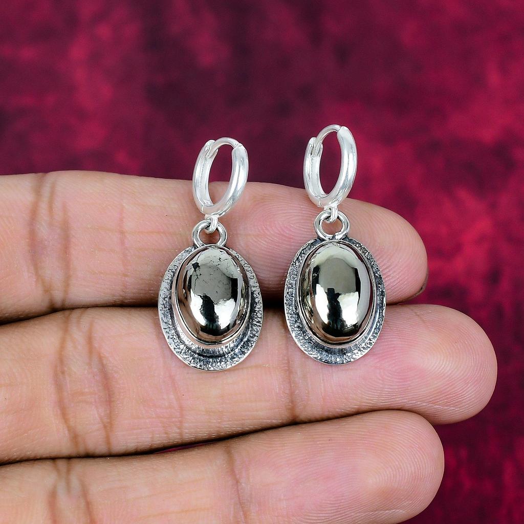 Golden Pyrite Earrings Handmade Gemstone Jewelry, 925 Solid Sterling Silver Earrings Antique Jewelry, For Engagement Gift