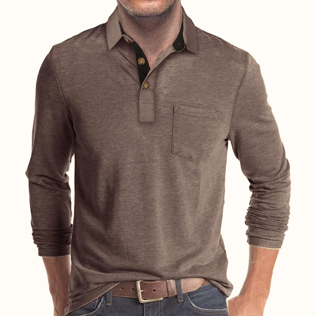 Spring Men's Long Sleeve Casual Tshirt Solid Lapel Button Up Pullover Tops Autumn Turn Down Collar Bottoming Polo Shirt