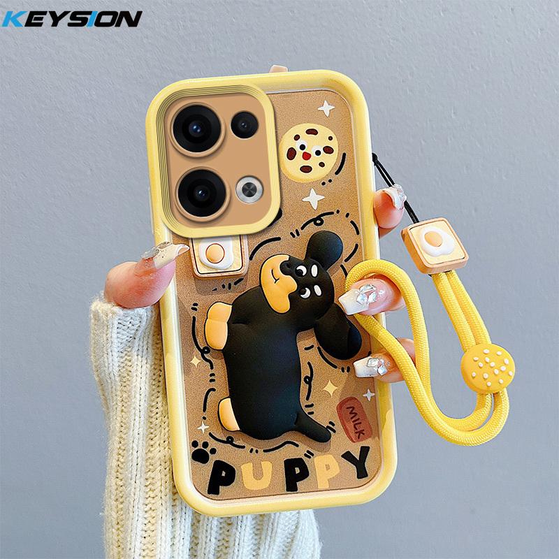 KEYSION Shockproof Case for OPPO Reno13 Pro 5G with Lanyard Soft Silicone Cute 3D Cartoon Doll Phone Cover for OPPO Reno 13 5G