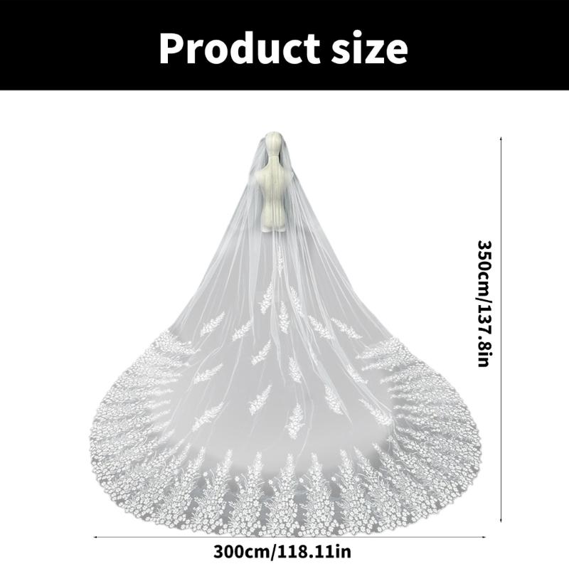 Sparkling Cathedral Length Bridal Veil with Hair Comb Single Tiers Wedding Gowns Veil for Bride Soft Tulle Veil 138Inch
