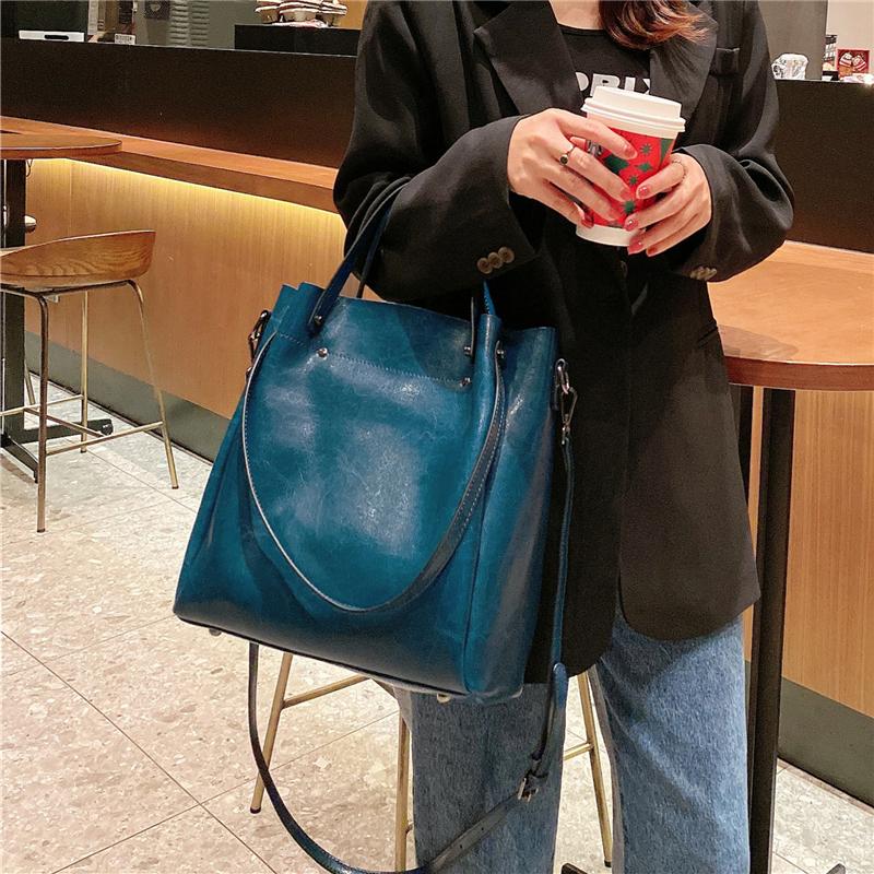 Toptrends Cowhide Genuine Leather Bucket Shoulder Bags For Women  Trend Vintage Designer Crossbody Bags Tote Ladies Handbags