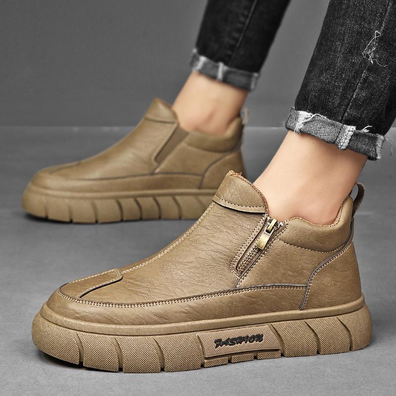 Men's Ankle Boots Autumn Fashion Versatile Casual Shoes Tooling Boots Comfortable Outdoor Male Sports Walking Shoes with Zippers