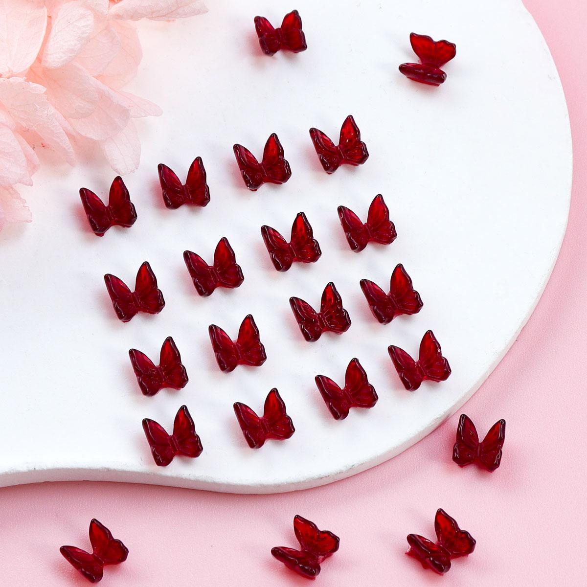 

30 шт. Y2K винно-красные смоляные подвески-бабочки для ногтей, принадлежности, милая вишнево-красная, элегантный темперамент, детали для самостоятельного дизайна ногтей, украшения
