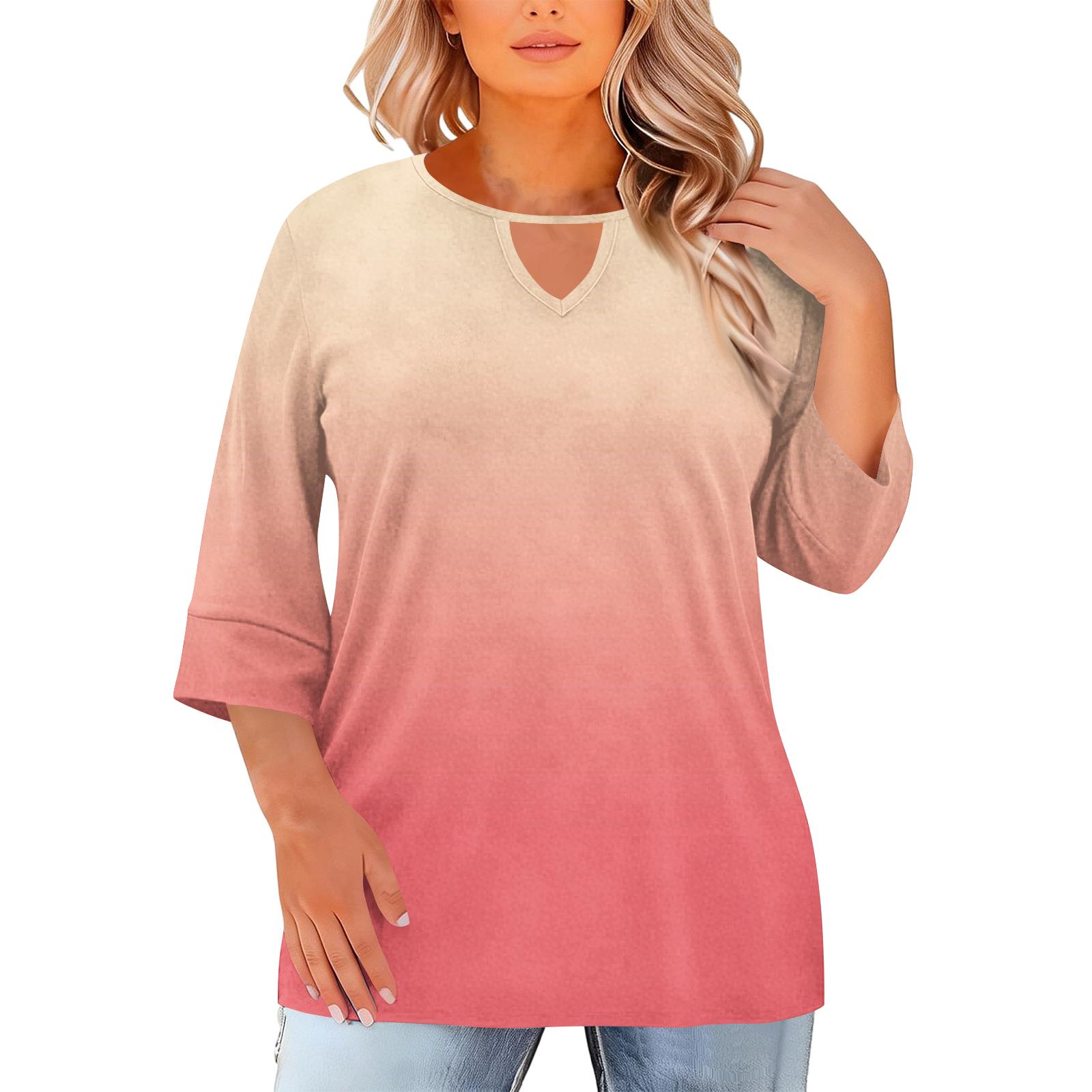 

Women s Fashion Casual Round Neck Three-Quarter Sleeve Oversized Print Top XL кавун червоний колір