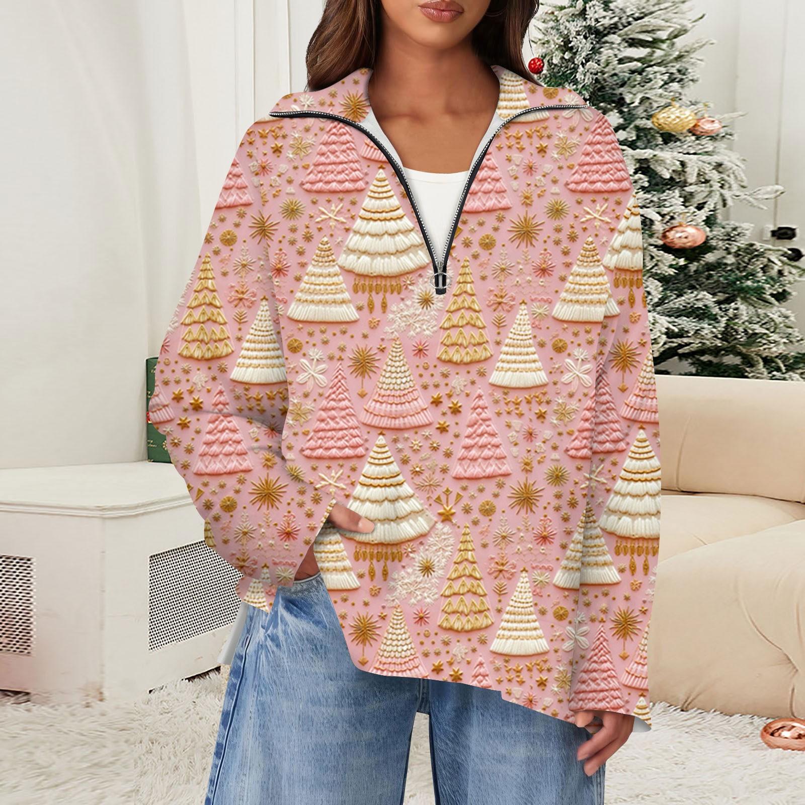 

Женский повседневный свитер с полумолнией и лацканами со снежинками и разрезом сверху по бокам, модная одежда M