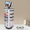 360° Rotating Eyeglasses Display Stand - 44-Pair Capacity,  Aluminum Composite & Wood Construction, Silver/Black - with Adjustable Mirrors