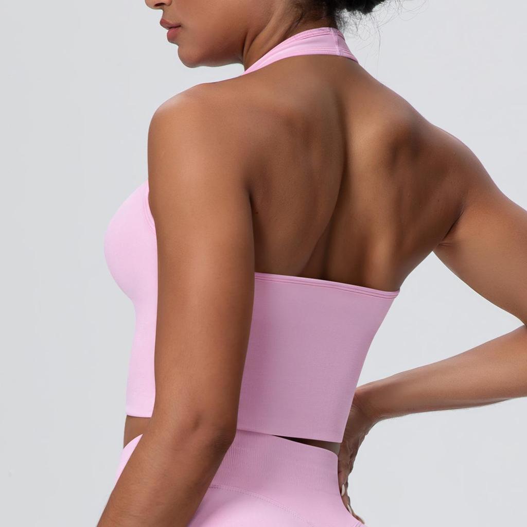 Elegant Backless Halter Yoga Bra – Seamless Breathable Sports and Fitness Vest