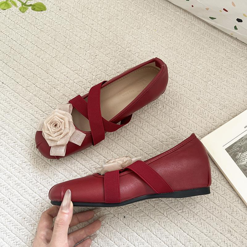 Spring Flower Women Flats Shoes Round Toe Ladies Casual Ballet Style Shoes Eelgant Leather Shoes