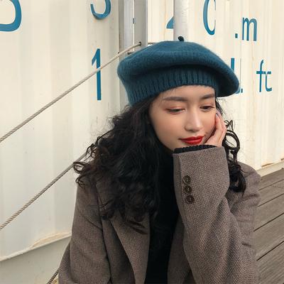 Hat Women's Winter Cashmere Beret Knitted Wool Bud Painter Hat Autumn Retro British Japanese Korean Style Trend