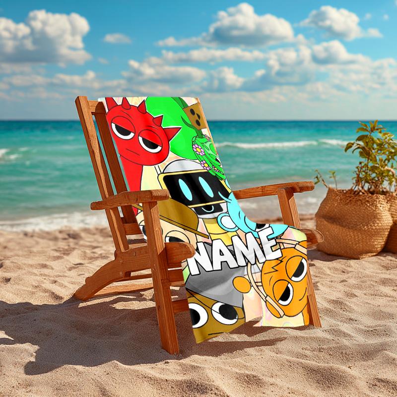 Personalized Customized Proof Beach Towel with Sprunki Themed Pattern - Soft, Absorbent,quick-drying,perfect Swimming,camping&bathing