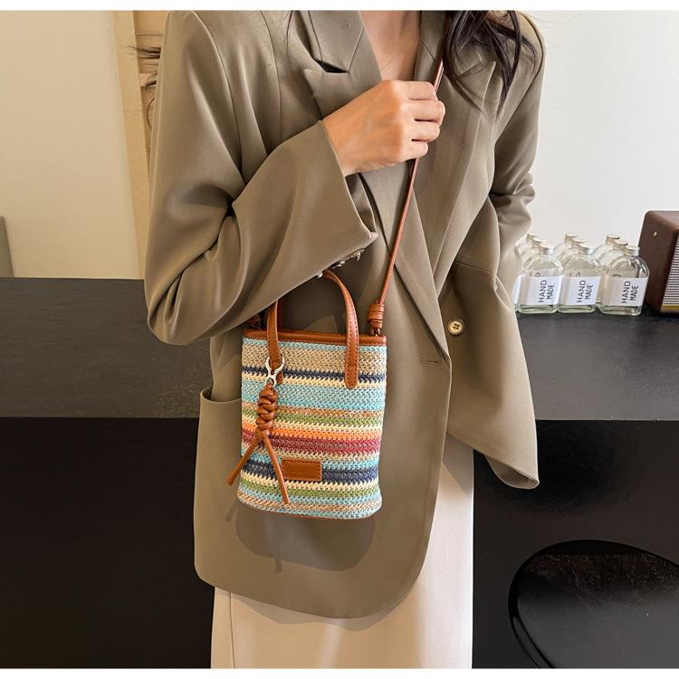 Fashion Portable Striped Women Crossbody Bags Straw Large Capacity Beach Bag Shoulder Bags Ladies Casual Clutch Purse